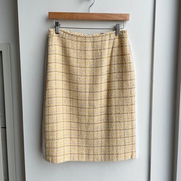 90s Vintage Yellow Plaid Tweed Pencil Skirt Sz 4-6 Pastel Light Academia Preppy - Picture 3 of 12